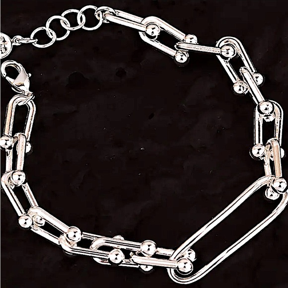 Sterling Silver U Link Horseshoe Chain Link Unisex Paperclip Bracelet - Picture 3 of 10